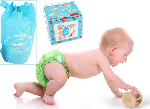 6 TOWO Wooden Rattles Maracas Baby Toys Months-Organic Eco Toys for Infant Grasping Teething Natural Tether Musical