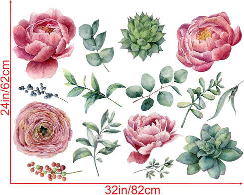 Amaonm Removable 3D Pink Red Peony Flowers Wall Decal - DIY Peel and Stick Art Decor for Kids Bedroom