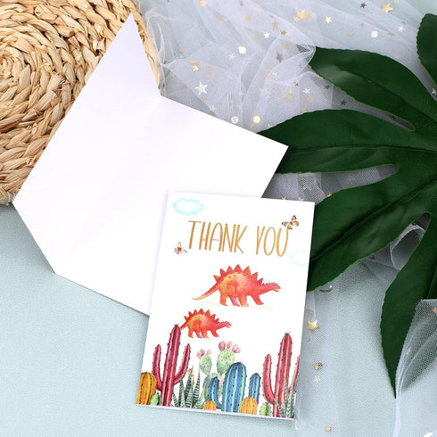72 Pcs Dinosaur Thank You Cards, Includes 36 Pieces Envelopes and 36 Pieces Cactus Dino Blank Notes for Kids Birthday