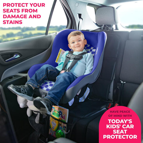 Car Seat Protector for Child Car Seat - Waterproof Car Seat Protector with Thick Padding, Seat Protector Under Baby Car Seat with 2 Pockets - Universal Car Seat Pad & Car Seat Mat - Black by Todays Kids