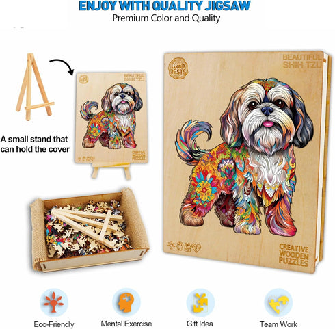 Wooden Puzzles for Adults - Shih Tzu Dog Wooden Jigsaw Puzzle - Unique Shape Lhasa Apso Gift