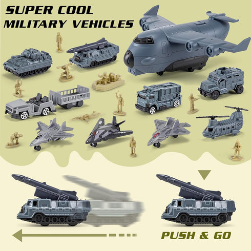 Playset, 11 3 4 5 Military Base Building Army Toys with Vehicles Airplane Helicopter Fighter Jet Army Men Action