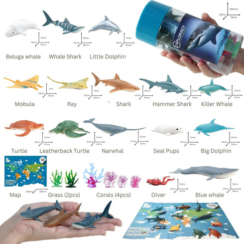 15pcs Mini Sea Animals Toys for Kids Toddlers Ocean Animal Toy Figurine Realistic Sealife with Shark Whale & Dolphin