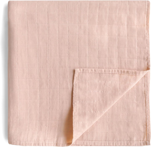mushie Muslin Baby Swaddle Blanket - 100% Organic Cotton (Blush)