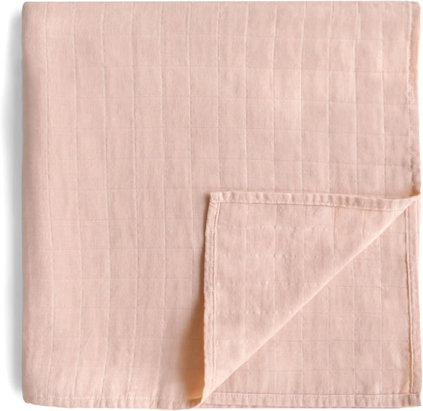 mushie Muslin Baby Swaddle Blanket - 100% Organic Cotton (Blush)