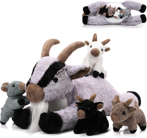 HyDren 5 Pcs Stuffed Goat Plush Toy Set 18 Inch Mommy Goat