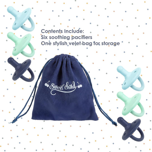0-18 Set 6 3 Sweet Child Pacifiers Months, of Ultra-Light Silicone Binkies with Collapsible Handle & Air Holes