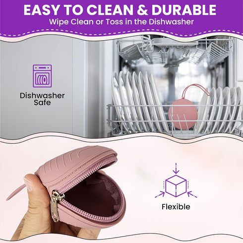 2-Pack HippoBaby Silicone Pacifier Holder Case BPA-Free, Food-Grade Silicone Zippered Travel Pacifier Organizer