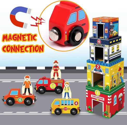 Community 1 2 3 Atoylink Toddler Sorting and Stacking Toys with Magnetic Wooden Cars & Helpers, Baby Number Blocks