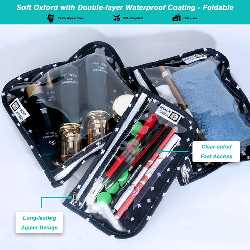 TSA Approved Toiletry Bag, Set of 3 Clear Diaper Bag Organizing Pouches, Waterproof Travel Pouch Set, Arrow Pink
