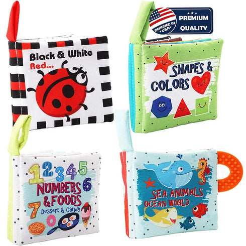 Baby Books Toys Gifts, Touch and Feel Cloth Crinkle Books for Babies, Early Learning Toys, 4 PCS