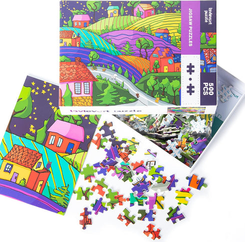 Lavievert 500 Piece Jigsaw Puzzle for Adults and Kids - Village Under The Stars