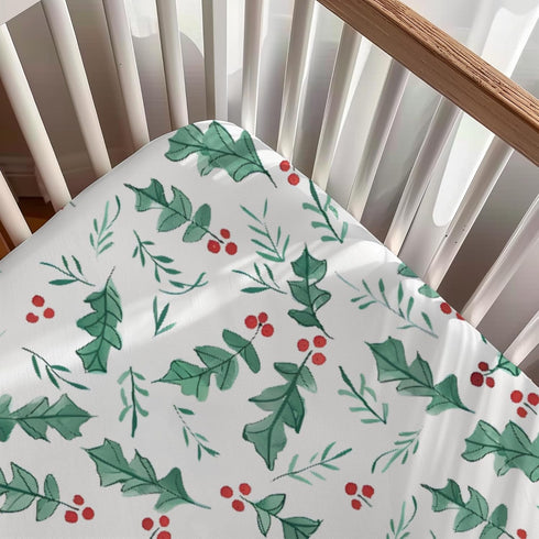 KuphiL10C Mattress-28x52 Watercolor Christmas Leaves Winter Holiday Pattern Baby Sheets for Crib, Unisex Christmas