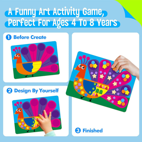 20 1660 10 SpriteGru Foam Sticker Art Activity, Wild Animal Art Boards with Foam Stickers in Colors, Funny DIY Activity