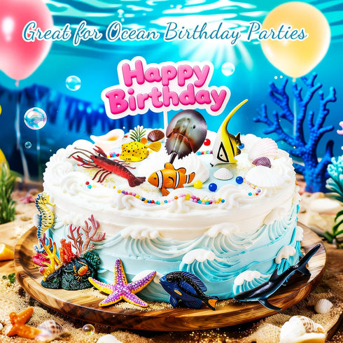21Pcs, Sea Animals Toys Figures Plastic Marine Creature Shark Fish Starfish Crab Lobster Octopus Seahorse Coral