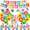 48 Pieces Art Birthday Party Supplies, Colorful Latex Balloons, Birthday Banner, Hanging Swirl Cake Cupcake Toppers for