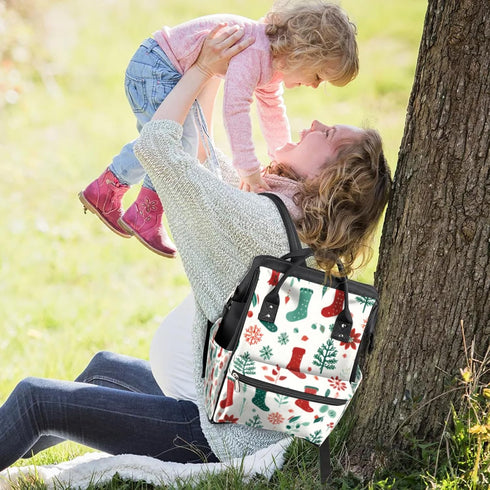 Hsnar Backpack Christmas Stockings Waterproof Diaper Bag Large Capacity Baby Bag with Stroller Straps, Multi-Pocket