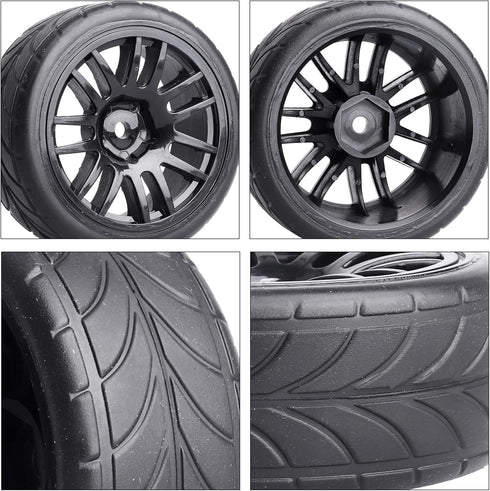HobbyPark Glued 1/10 On-Road RC Touring Tires and Wheels Set for 1/18 Traxxas Latrax Teton (4-Pack, Color A)