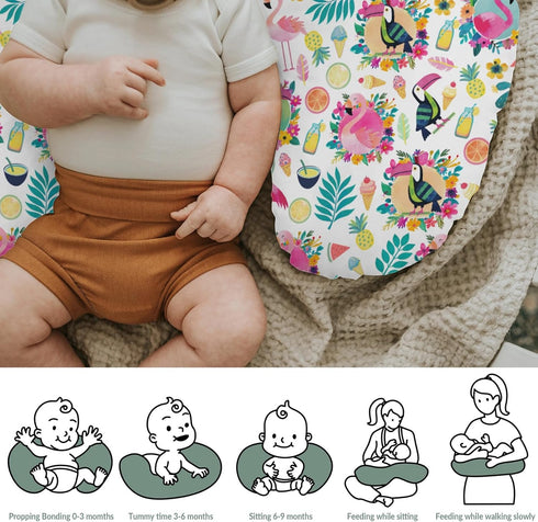 Summer Pink Flamingo Toucan Tropical Fruits Baby Nursing Pillow Covers for Boy Girl Colorful Birds Leaves Nursing