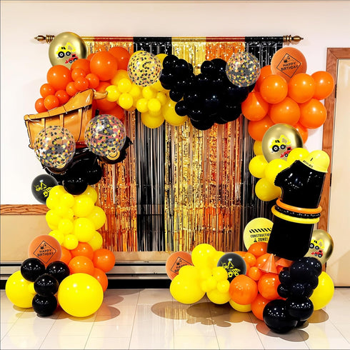 12 Inch Construction Balloons, Gold Black Yellow Orange Confetti Balloons for Boy Baby Shower Construction Themed