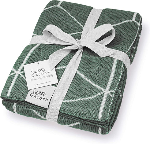 Knit Baby Blanket - Organic Cotton Receiving Blankets for Girls & Boys, Soft Knit Stroller/Throw Blankets, Geometric