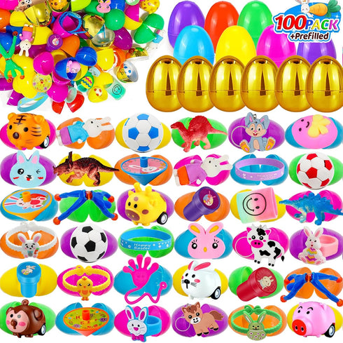 HLXGFCAI 100 PCS Prefilled Easter Eggs with Toys Inside, Easter Egg Fillers, Easter