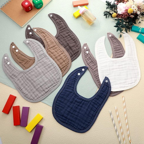 6 6 Frienda Pcs Muslin Bibs Burp Cloths for Baby Teething Bandana Bibs Absorbent Layer for Baby Boy Girl Cotton Burping