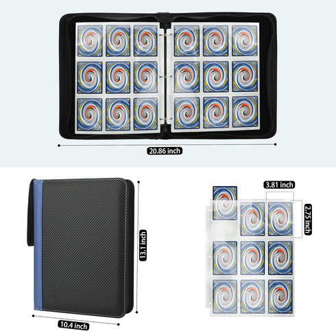 9 Pockets Trading Card Binder with Sleeves, 900 Double Sided Pocket PU Card Collection Binder, Blue