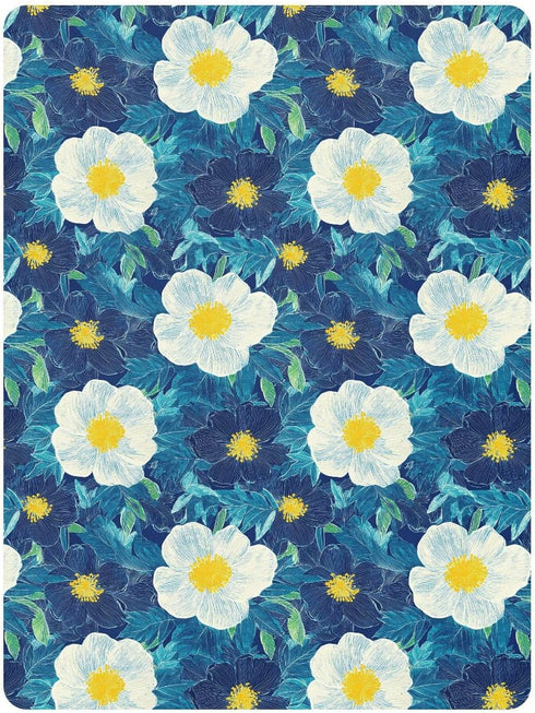 decor gift 1 Pack Woodblock Print Style Blue White Flowers Crib Sheets for Baby Boys Girls Cotton Baby Playard Sheet