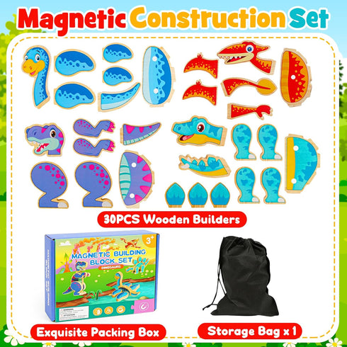 3-5,Wooden Dinosaur Toys for Kids Magnetic Dino Take Apart Building Blocks Toys for Fine Motor Skills & Creative