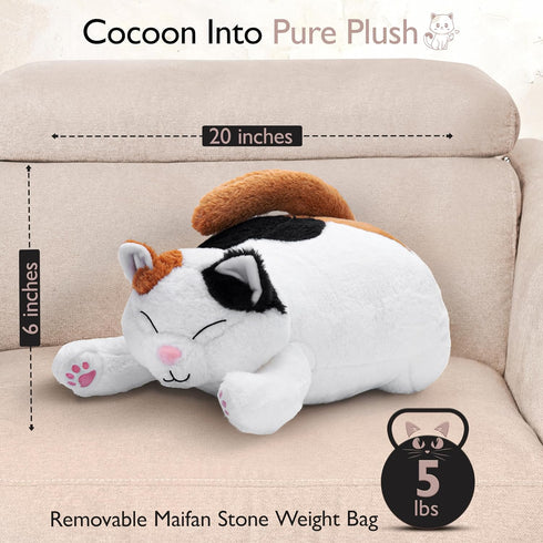 Weighted Stuffed Animal - 5 lbs, 20" Large Cat Plush for Anxiety - Microwavable Weighted Plush for Adults & Kids
