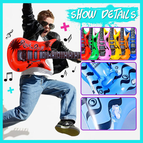 Set, 30 80s 90s Max Fun Inflatable Rock Star Toy PCS Party Decorations Inflatable Party Props Musical Instrument Blow