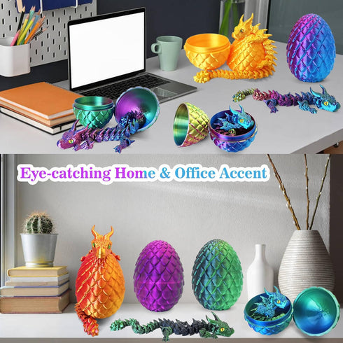 AFUDO 3D Printed Dragon Eggs with Dragon Inside, Large Articulated Dragons Toys with Eyes, Easter Basket Essentials
