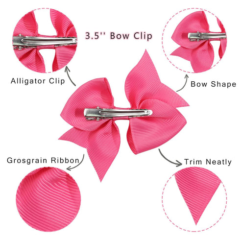 30PCS Girls' Hair Accessories - 15 Colors Grosgrain Ribbon 3.5-inch Alligator Clips and Pigtail Bows for Toddlers and