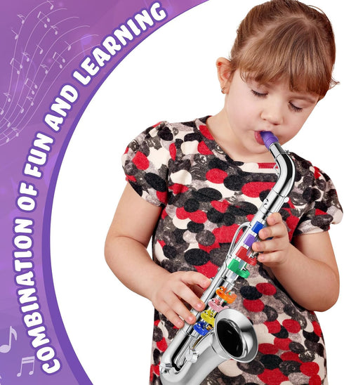 Lewtemi Silver Saxophone Musical Instruments Toy for Kid Toddler Fake Plastic Preschool Music Toy Gift Portable Wind