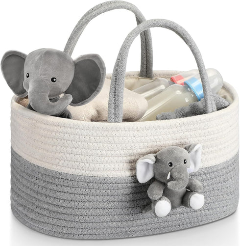 FoldTier Elephant Diaper Caddy Organizer Elephant Cart Storage for Nursery with Handle
