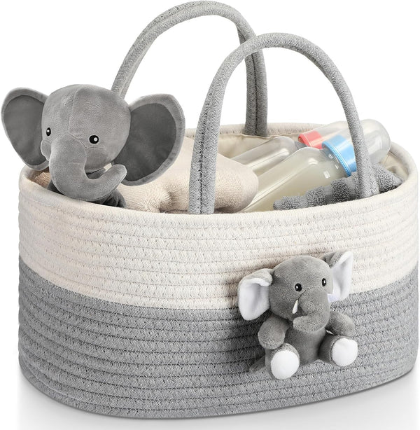 FoldTier Elephant Diaper Caddy Organizer Elephant Cart Storage for Nursery with Handle