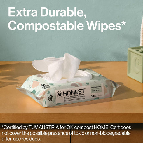 60 Count The Honest Company Hypoallergenic Multi-Use Baby Wipes for Sensitive Skin, Geo Mood
