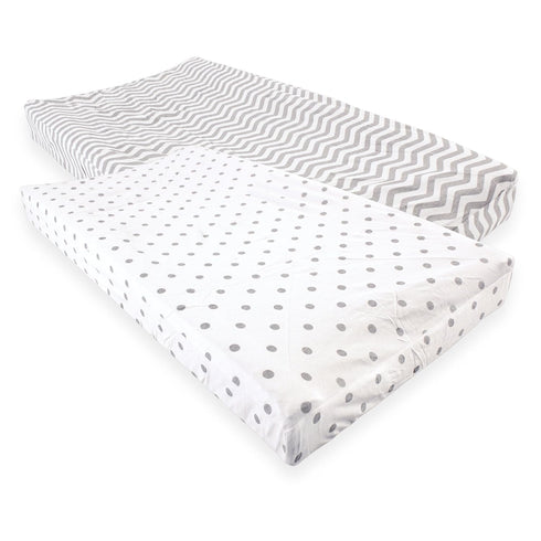 Luvable Friends Unisex Baby Fitted Changing Pad Cover, Gray Chevron Dot, One