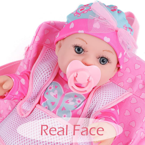 12 Inch Backpack DONTNO Baby Doll with Clothes and Carrier,Reborn Baby Doll with Bottles Nipple