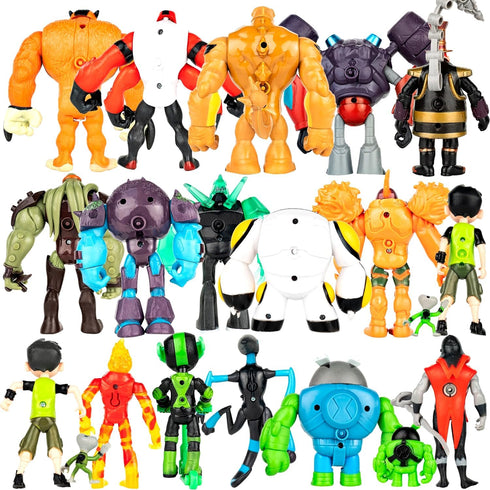 Exclusive 20 pcs Big Set Omnitrix Action Figures Toys, Anime Character Figurines with Cake Toppers, Alien Hero Party