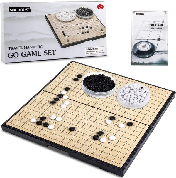 AMEROUS 11 Inches Magnetic Go Game Set - Travel Foldable Board Game with Magnetic Stones & Rules for Beginners