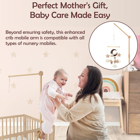 31 Inch Baby Crib Mobile Arm - Mobile Hanger for Baby Girl or Boy Nursery Crib Decor - Wooden Decoration Attachment