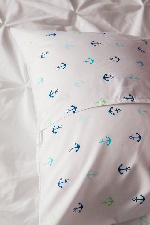 ELLA & MAX Toddler Pillowcase - Anchor Nautical, Soft & Cuddly, Fits 13x18 & 14x19 Toddler Pillows, Handmade in USA