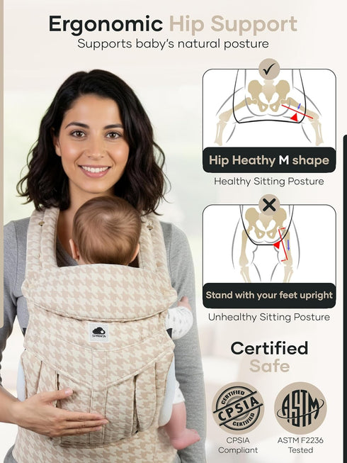 280GSM 745 lbs, Hip Seat Baby Carrier Belt Houndstooth CottonLinen, Ergonomic Lumbar Support, NewborntoToddler