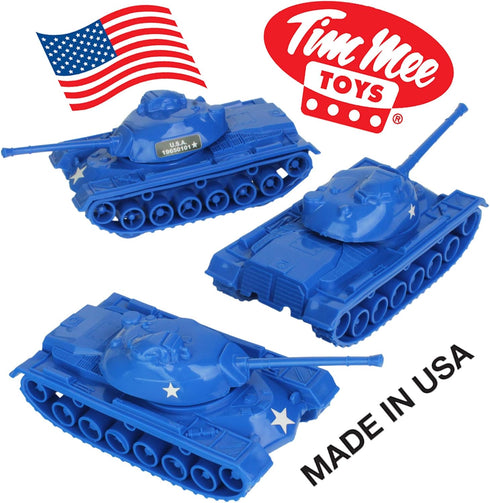 TimMee Toy Tanks for Plastic Army Men, Blue WW2 3pc, Made in USA