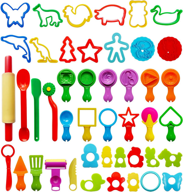 FRIMOONY Dough Tools Set for Kids, 45 Pieces, Various Plastic Molds, Assorted Colors