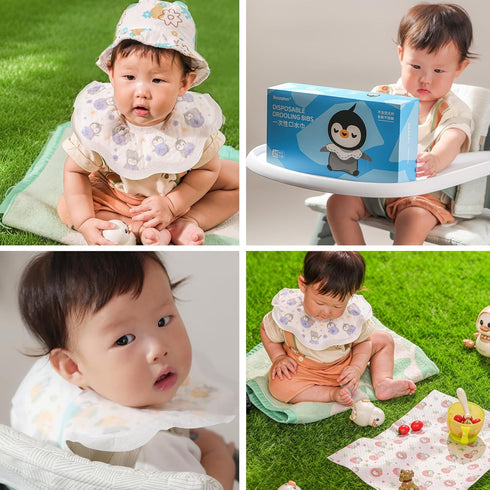 24 Pack 10.24x11.02 (24pcs Disposable Drooling Bibs, Individual for Toddlers-Adjustable With Snaps, Baby Bibs