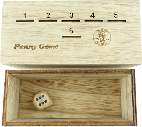 Penny Game - Dice Games for Families with Pennies, 2-6 Players, Wood Box Included
