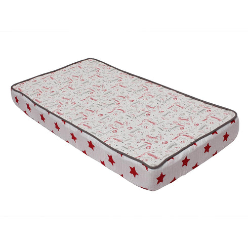 Baseball Themed Muslin Quilted Changing Pad Cover in Red/Grey